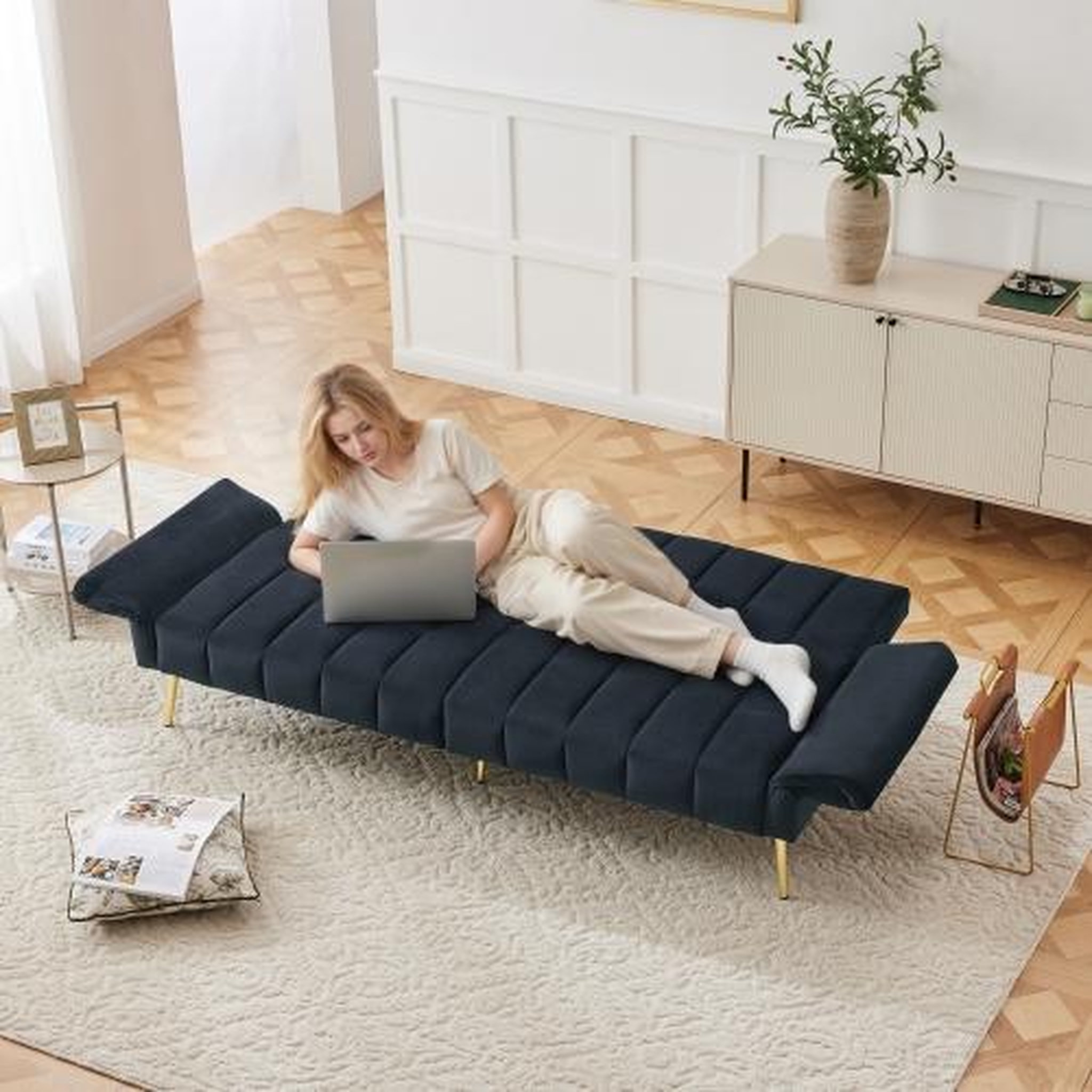 Voir la diapositive 2 : MERAX Canapé droit convertible 2 places velours