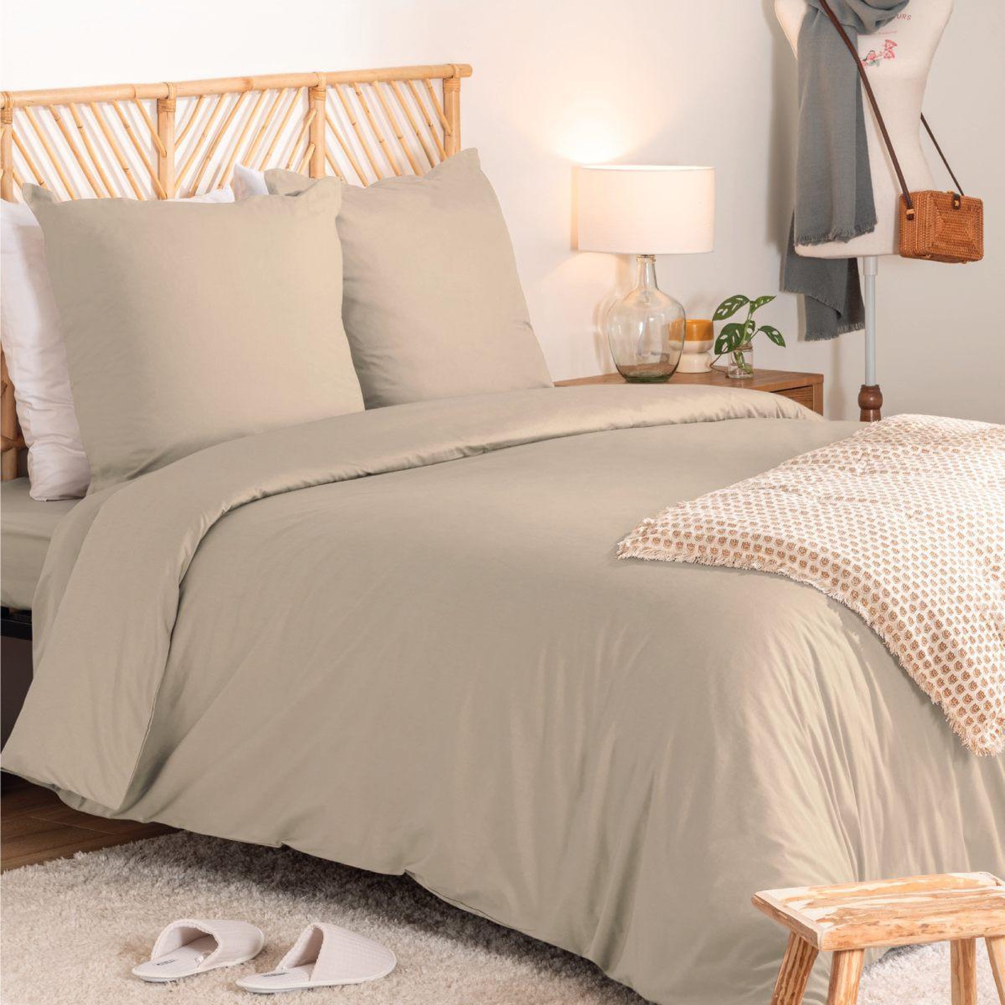 ATMOSPHERA Parure de lit 3 pièces  percale  260x240cm beige lin