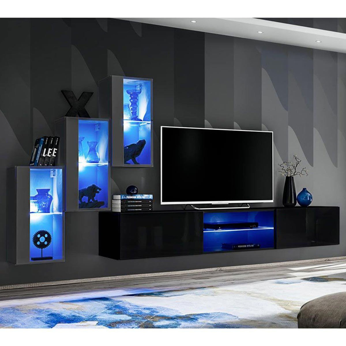 Paris Prix Ensemble Meuble TV  Switch XXII  210cm Gris & Noir
