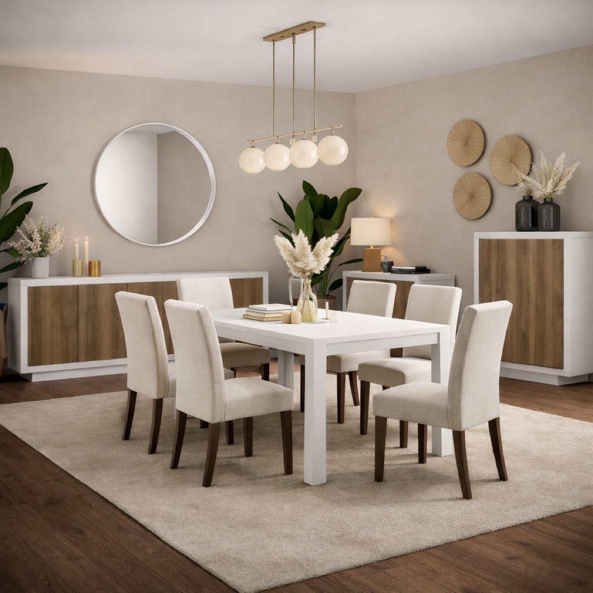 Voir la diapositive 4 : JLC KREATION Buffet bas contemporain 4 portes blanc et noyer YORI