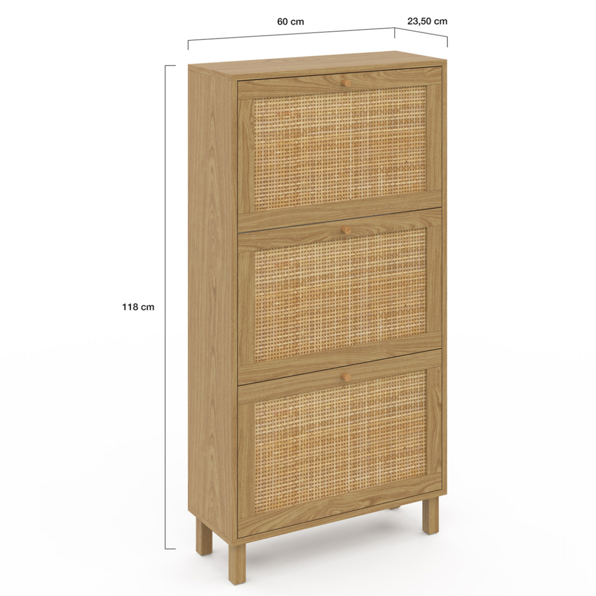 ID MARKET Meuble à chaussures 18 paires vintage HANAE 3 portes effet naturel cannage