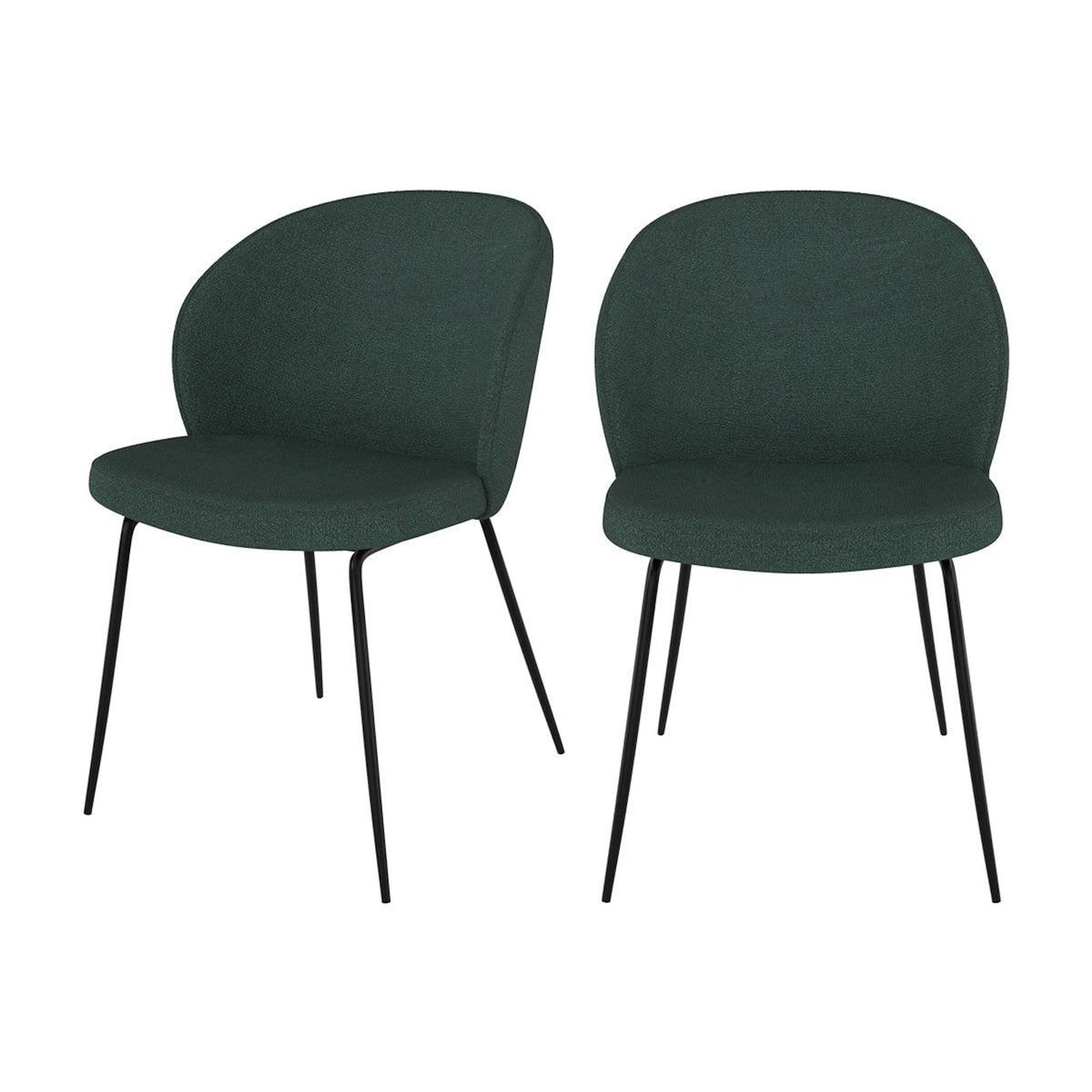 Rendez vous déco Lot de 2 chaises vertes en tissu bouclette et pied en métal-Groom