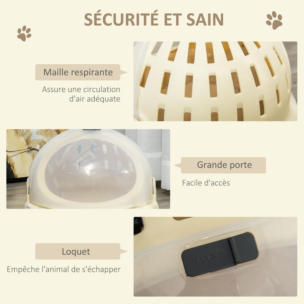 PAWHUT Maison chat - niche chat portable avec poignée - sac de transport chat verrouillable - coussin amovible inclus - dim. Ø 41 x 35,2H cm - PP beige