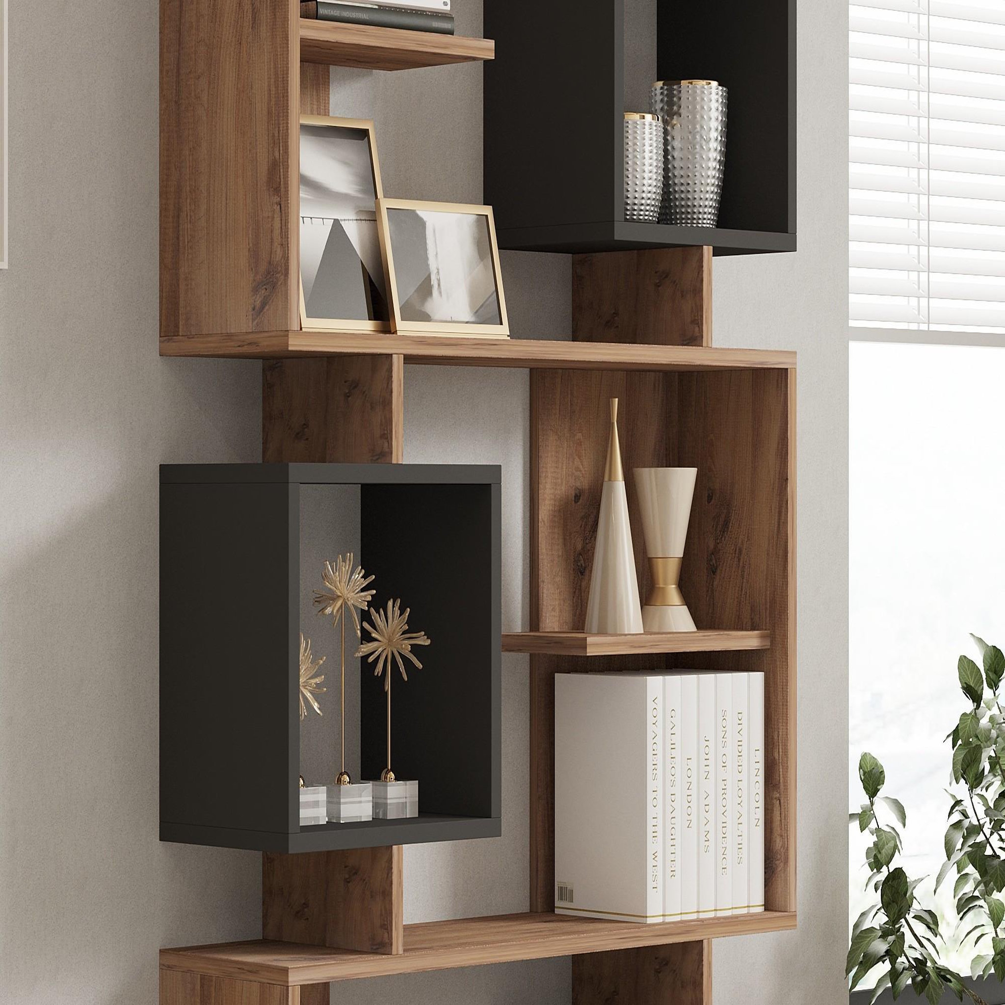 Voir la diapositive 4 : Habitat et Jardin Bibliothèque en bois  icardi  - 90 x 24 x 171 cm - pin atlantiqueanthracite