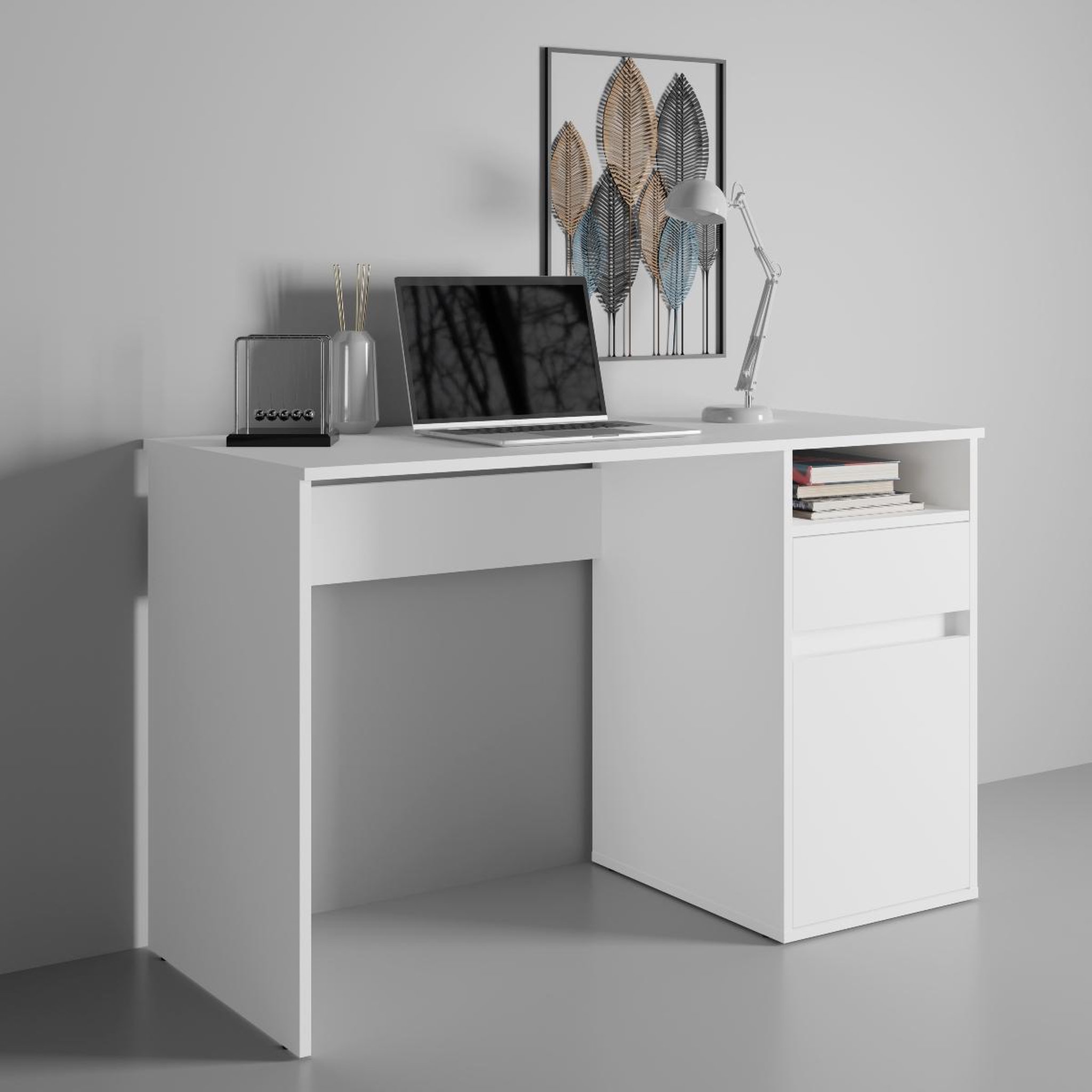 Voir la diapositive 3 : JLC KREATION Bureau moderne blanc 120cm avec rangement albi