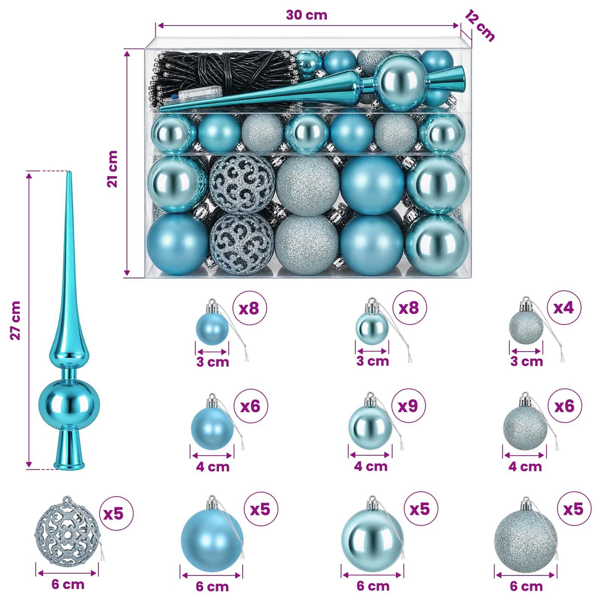 Voir la diapositive 3 : VIDAXL Ensemble de Boules de Noël 61 pc Turquoise Diam. 6 cm Plastique