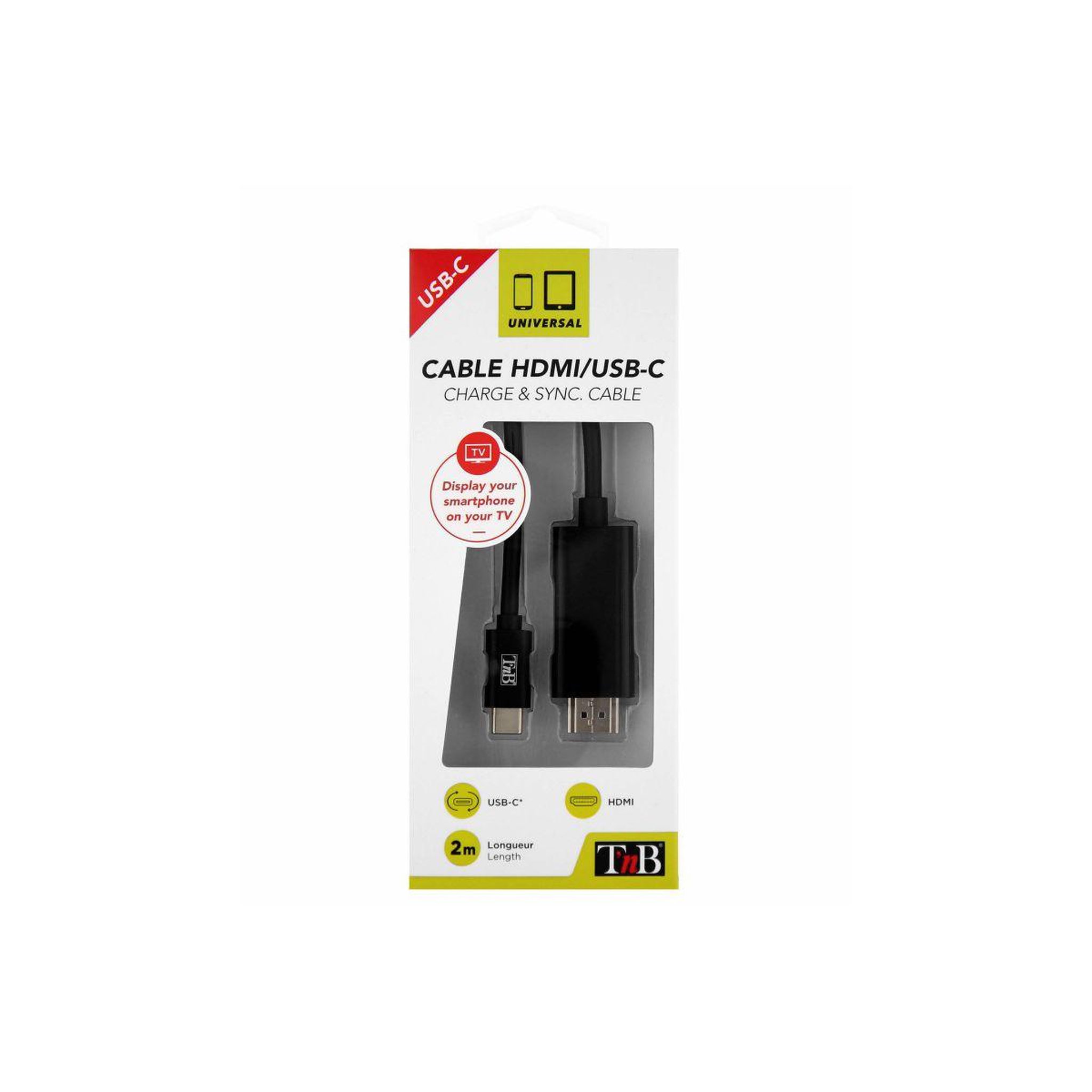 Voir la diapositive 2 : TNB Câble HDMI vers USB-C  - 2M noir