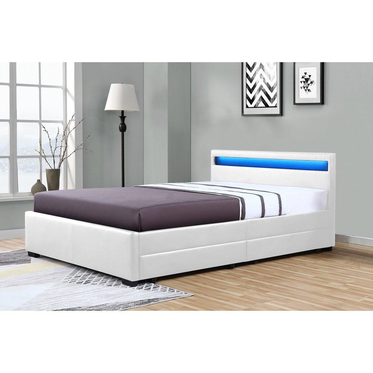 Habitat et Jardin Lit LED avec 4 tiroirs  Nico - 140 × 190 cm - Blanc