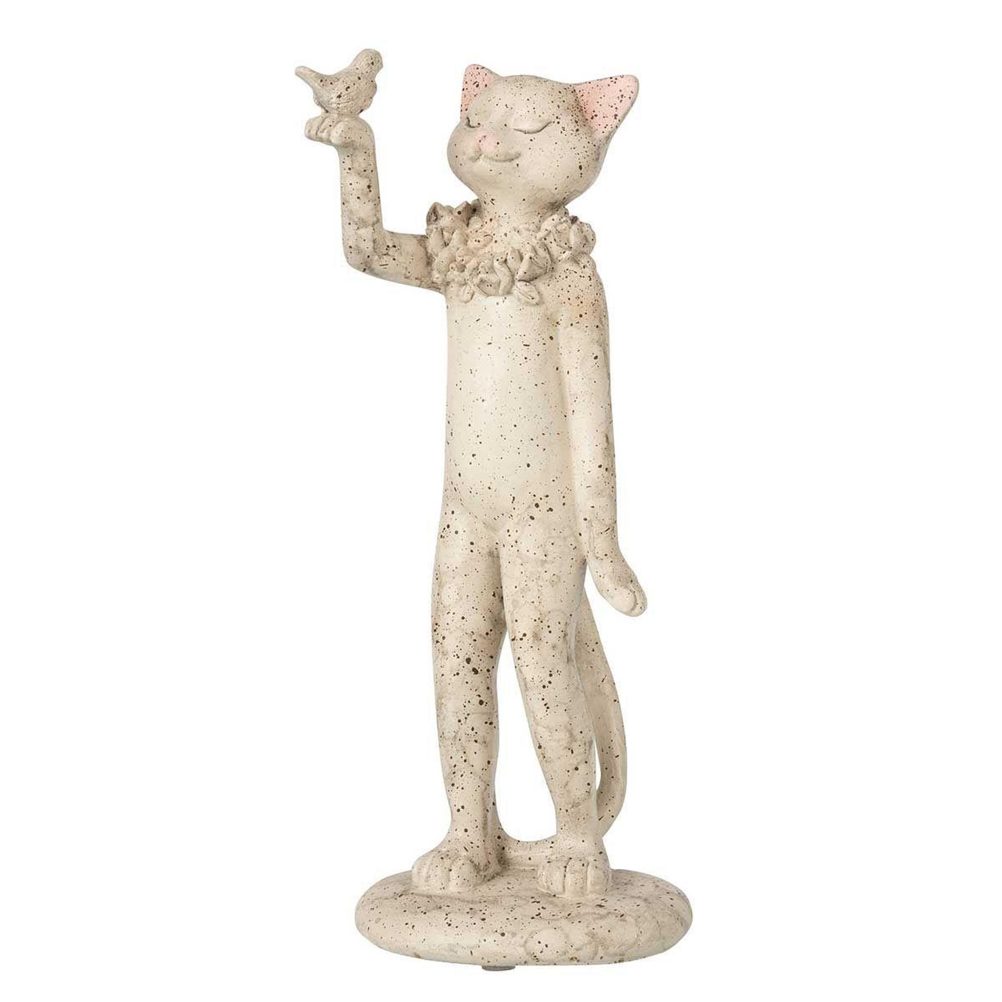 J-LINE Statuette déco  chat avec oiseau  27cm gris