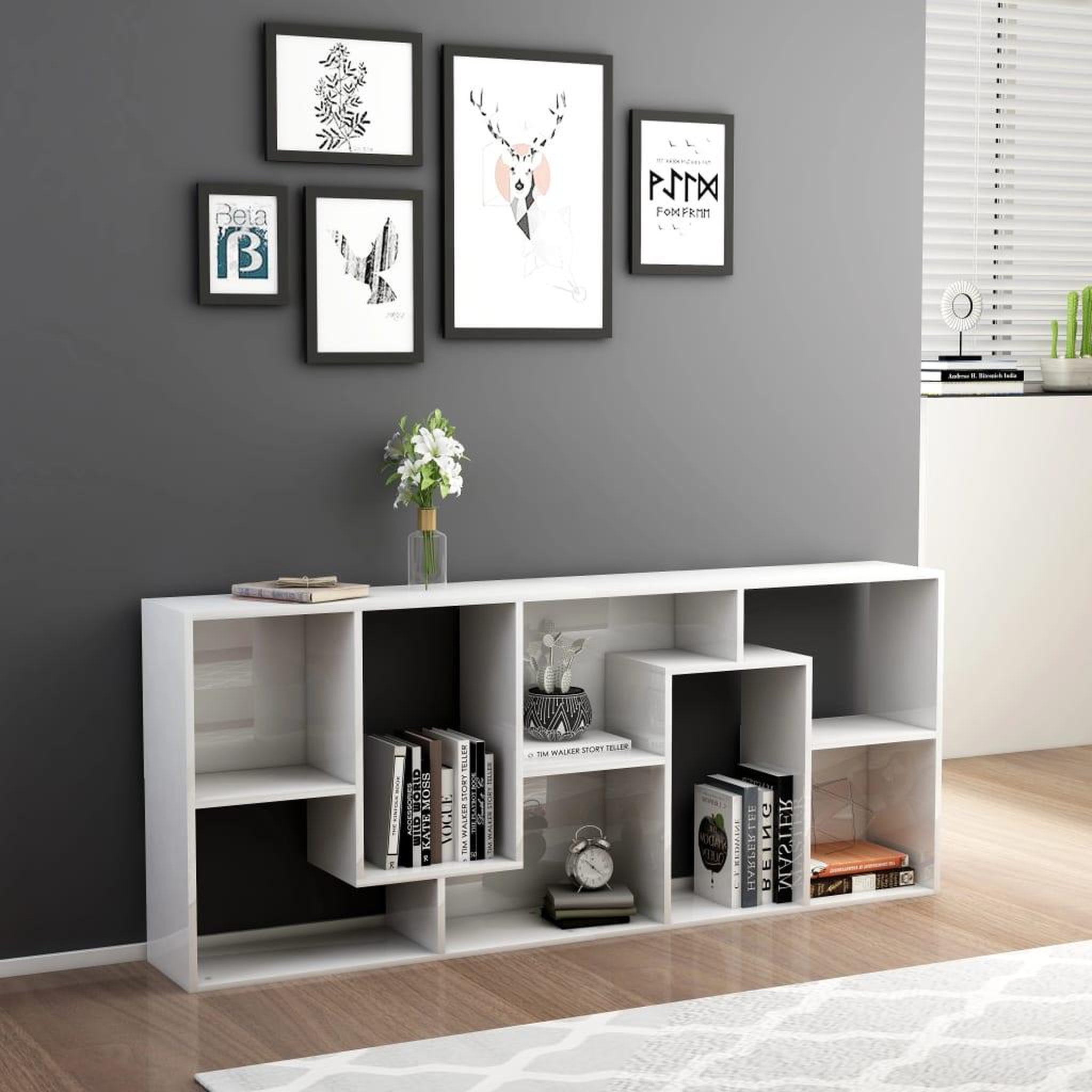 Voir la diapositive 3 : VIDAXL Bibliotheque Blanc brillant 67x24x161 cm Bois d'ingenierie