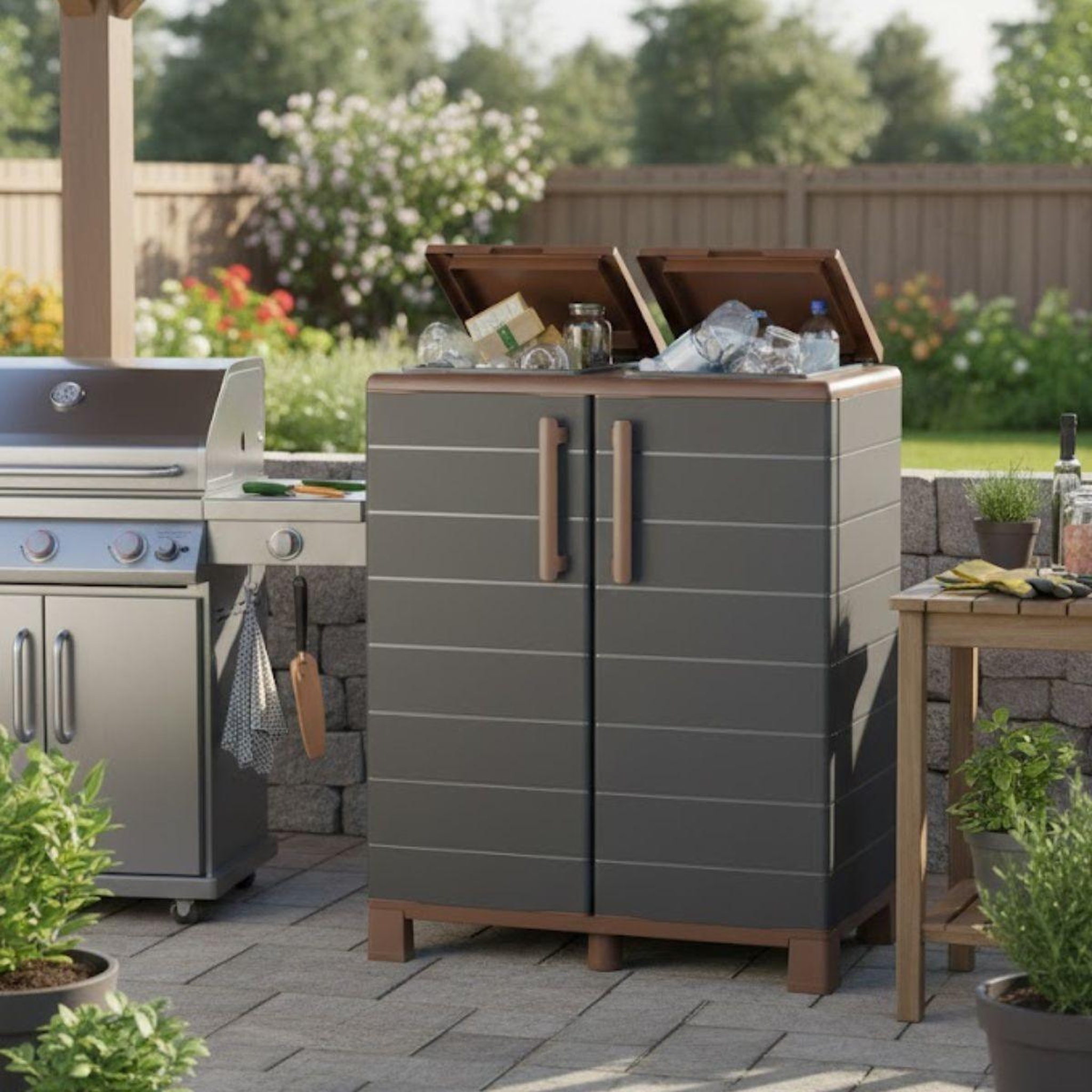 Voir la diapositive 6 : ART PLAST Abri poubelles 2 sacs anthracite - armoire cache poubelle de tri sélectif 68 x 37 x 90 cm terrasse, restaurant art plast