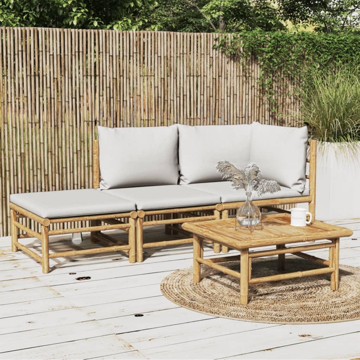 VIDAXL Salon de jardin 3 pcs avec coussins gris clair bambou