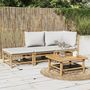 Voir la diapositive 1 : VIDAXL Salon de jardin 3 pcs avec coussins gris clair bambou