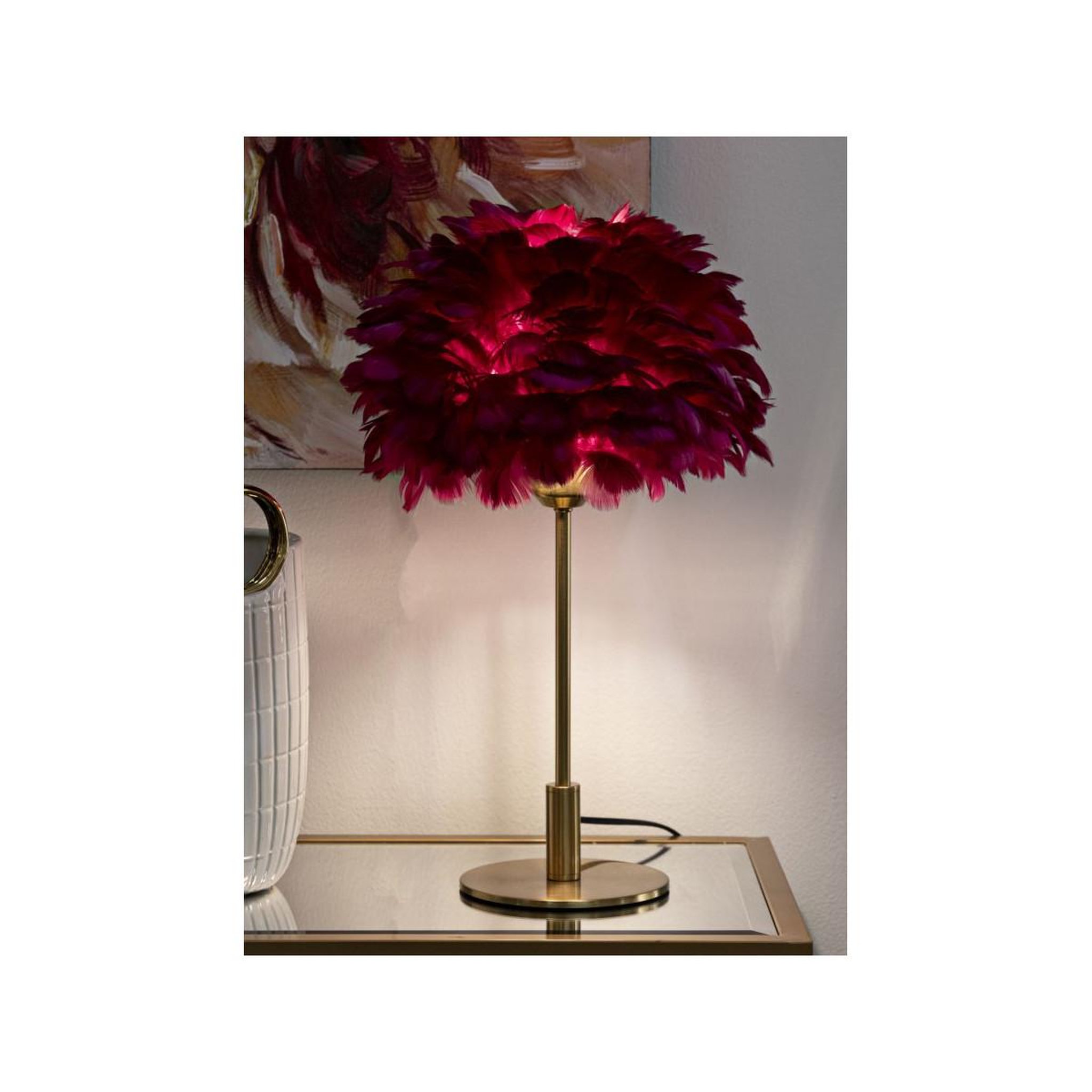 Voir la diapositive 4 : Paris Prix Lampe à poser imitation plume  ball  50cm or & bordeaux