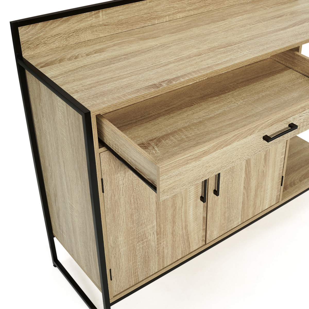 ID MARKET Buffet bas de cuisine 120 CM DETROIT plan de travail H.83 CM 2 portes + tiroir design industriel