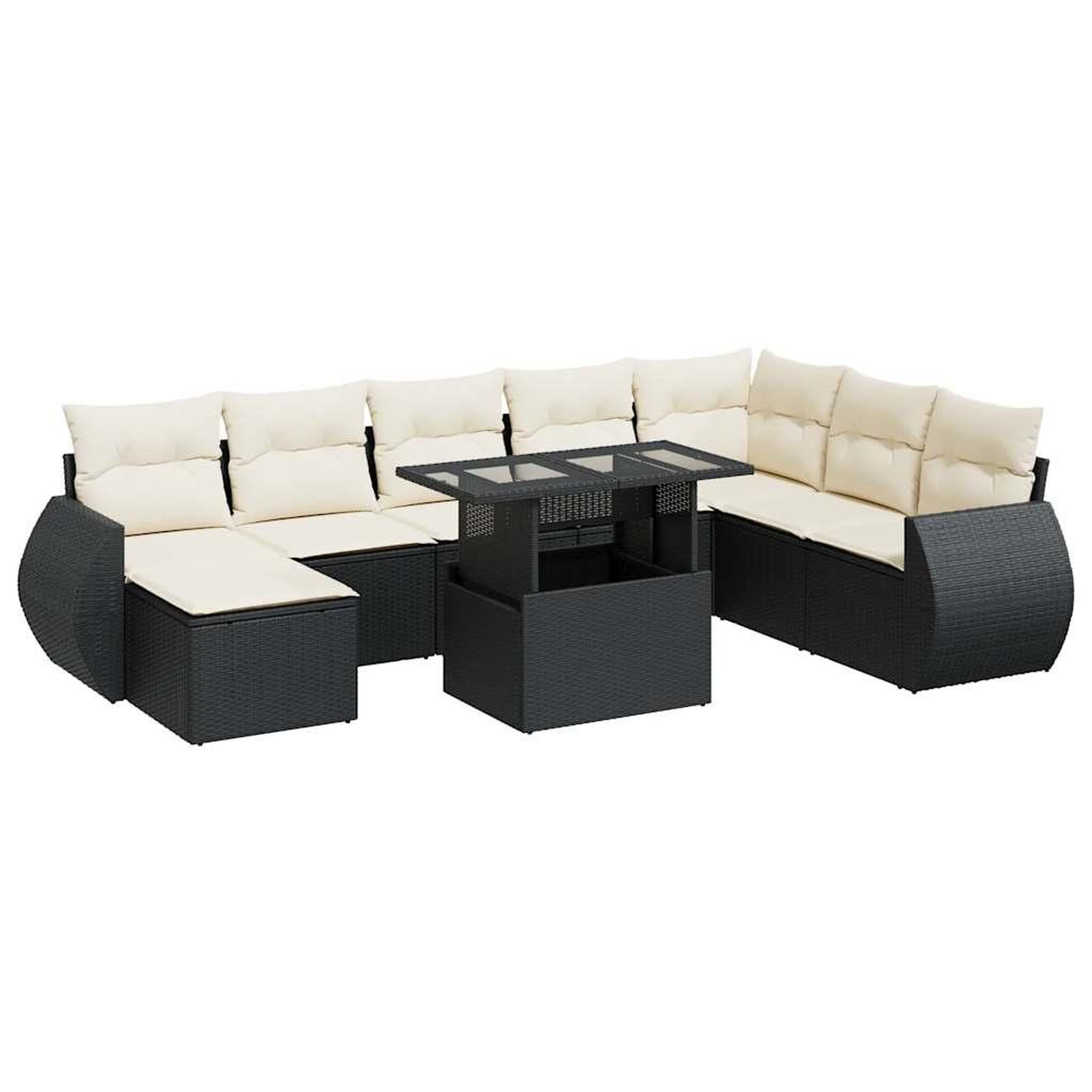 Voir la diapositive 2 : VIDAXL Salon de jardin 9 pcs avec coussins noir resine tressee
