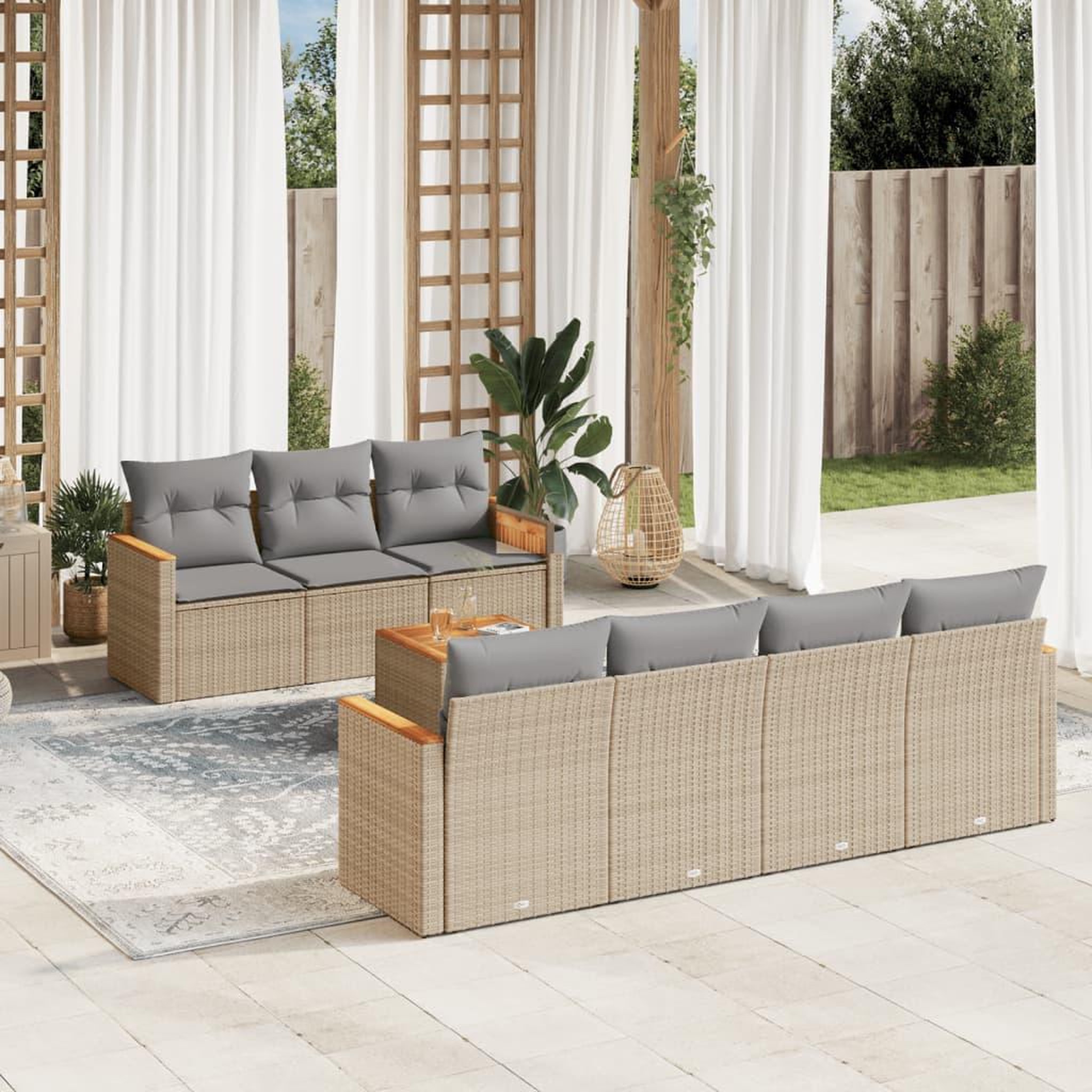 VIDAXL Salon de jardin avec coussins 8 pcs beige resine tressee