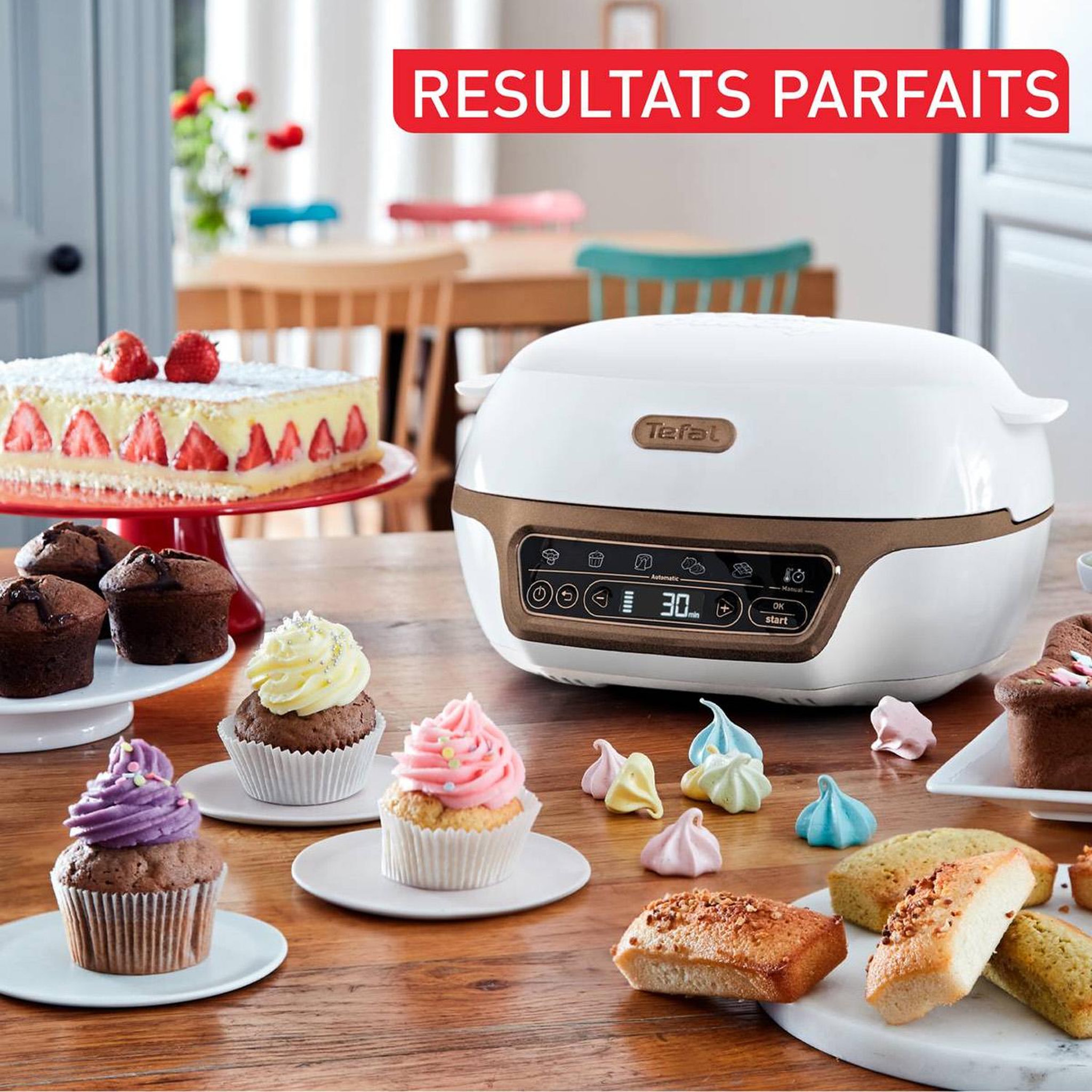 Voir la diapositive 5 : TEFAL Machine à gâteau 1100w marron/blanc - kd8001f0