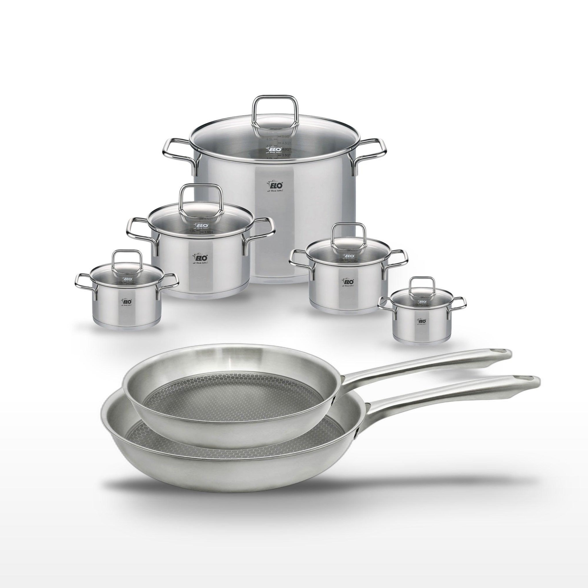 ELO Lot de 2 poêles 24/28cm et 5 faitouts elo relief passion