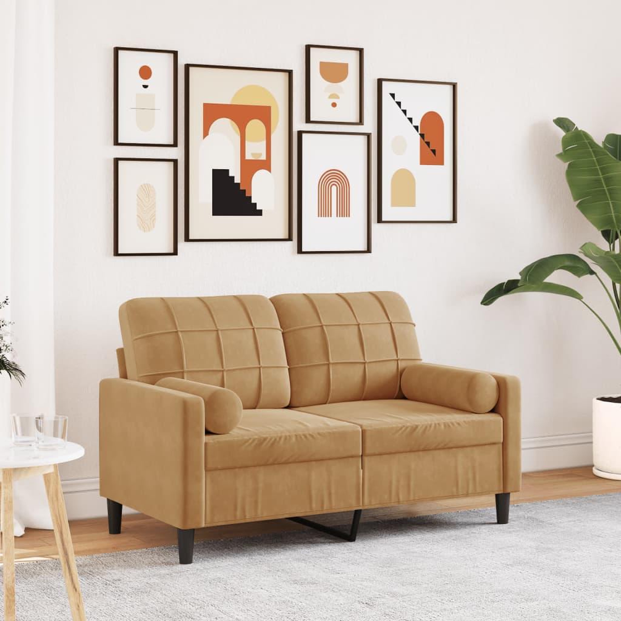 VIDAXL Canape 2 places avec oreillers decoratifs brun 120 cm velours