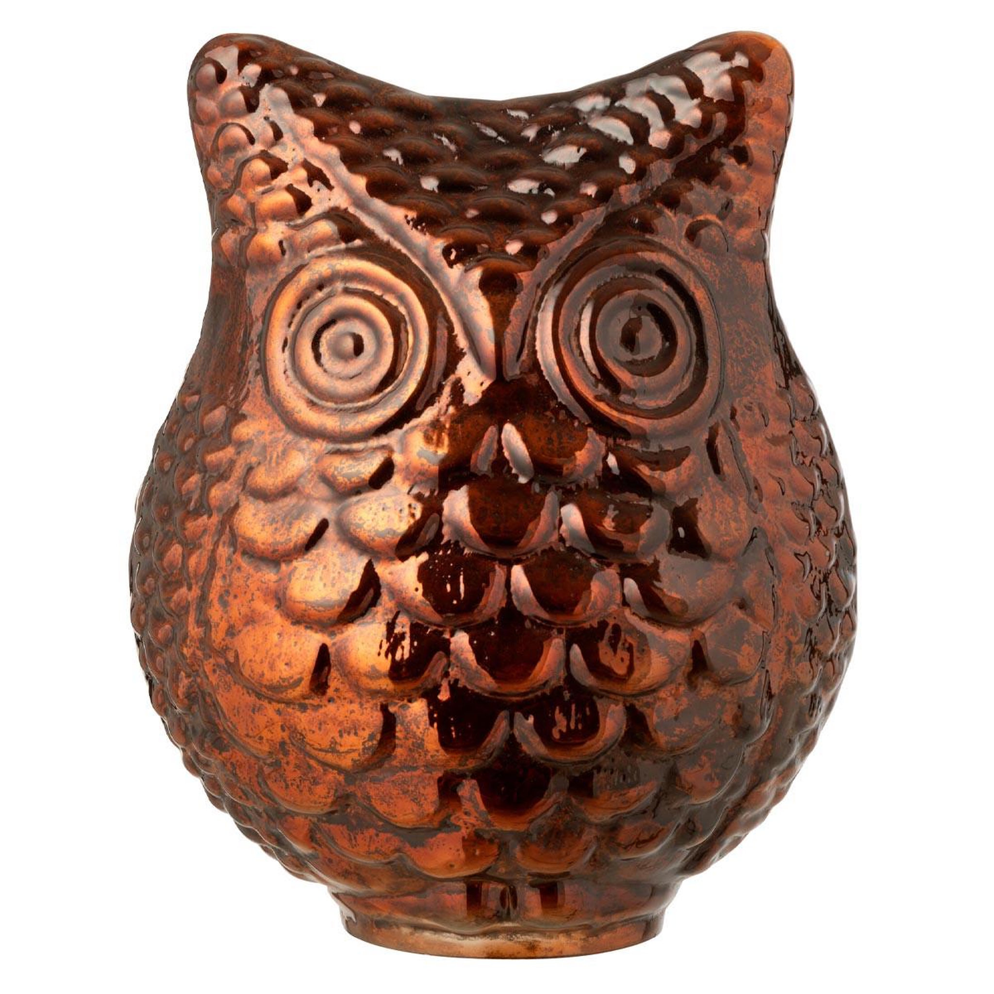 J-LINE Statuette hibou en verre  automn  25cm rouille