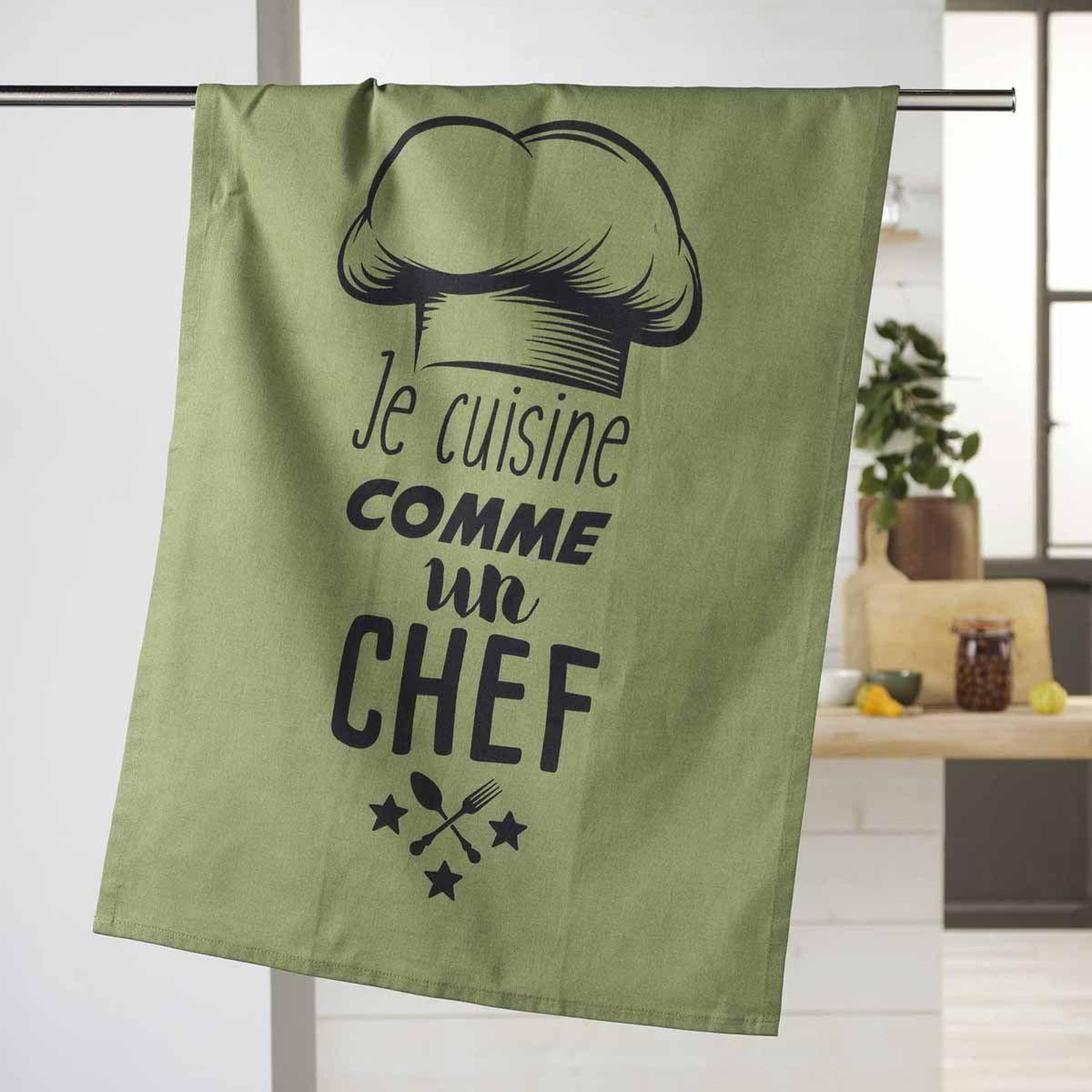 Voir la diapositive 2 : Douceur d'Intérieur Torchon de cuisine  comme un chef  50x70cm kaki
