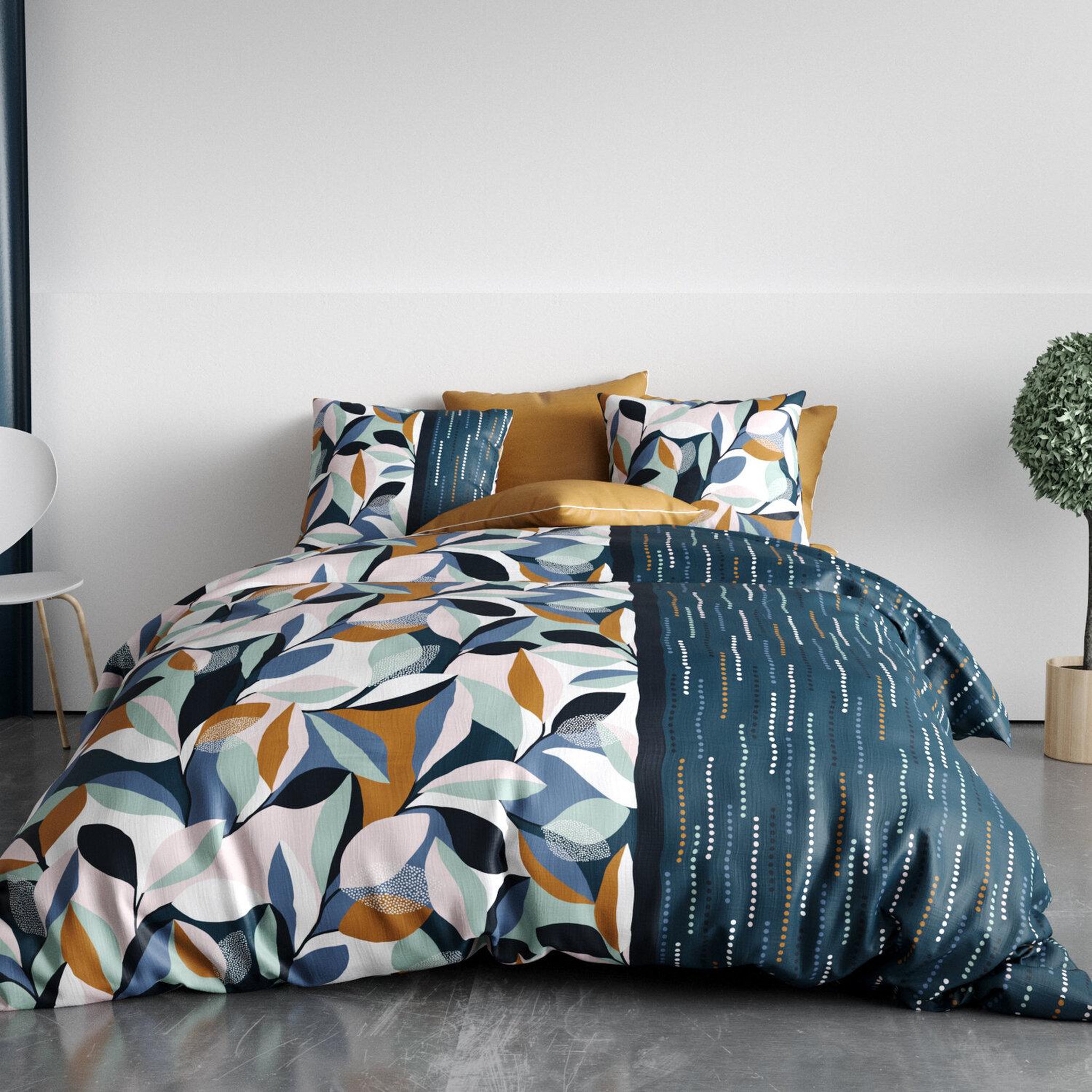 Voir la diapositive 1 : ATELIER DU COTON Parure housse de couette 100% coton 57 fils floris
