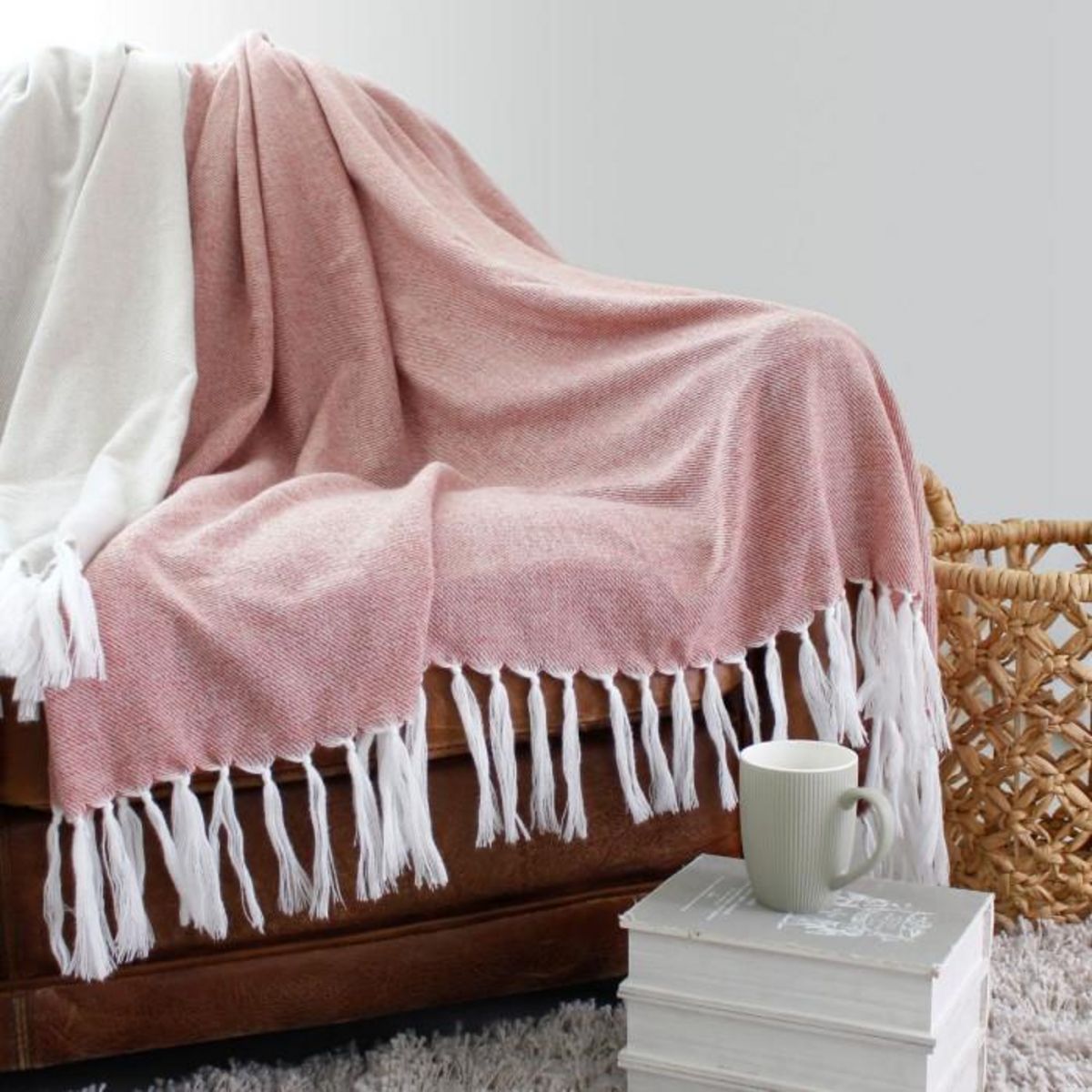 Paris Prix Plaid Uni à Franges  Dobby  130x150cm Terracotta