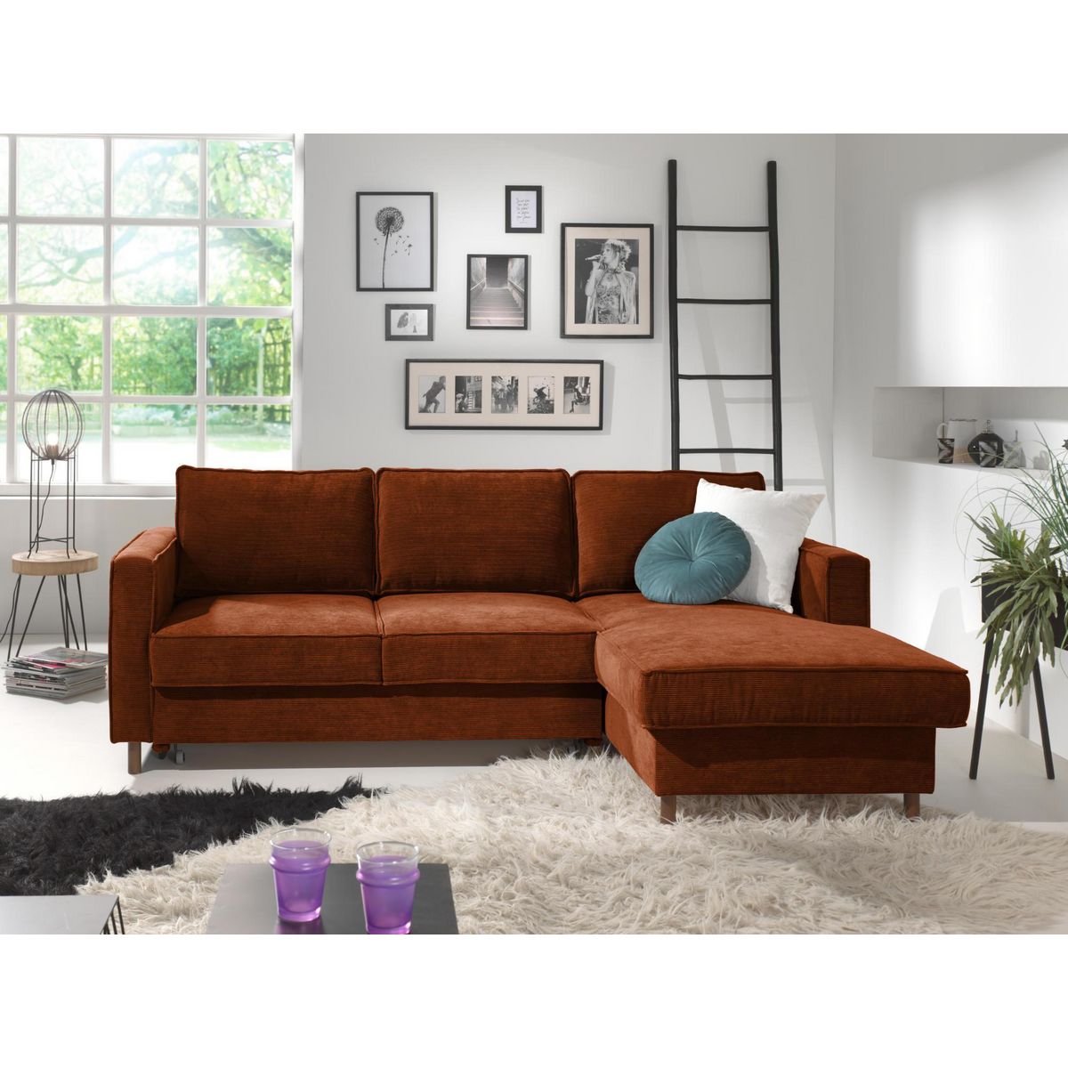 LISA DESIGN Jake - canapé d'angle droit - convertible avec coffre - 4 places - en velours côtelé