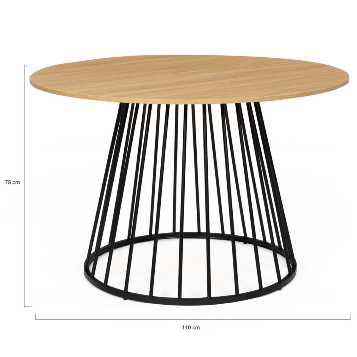 ID MARKET Table à manger ronde YUNA 6 personnes plateau bois et pied filaire en métal noir 110 cm