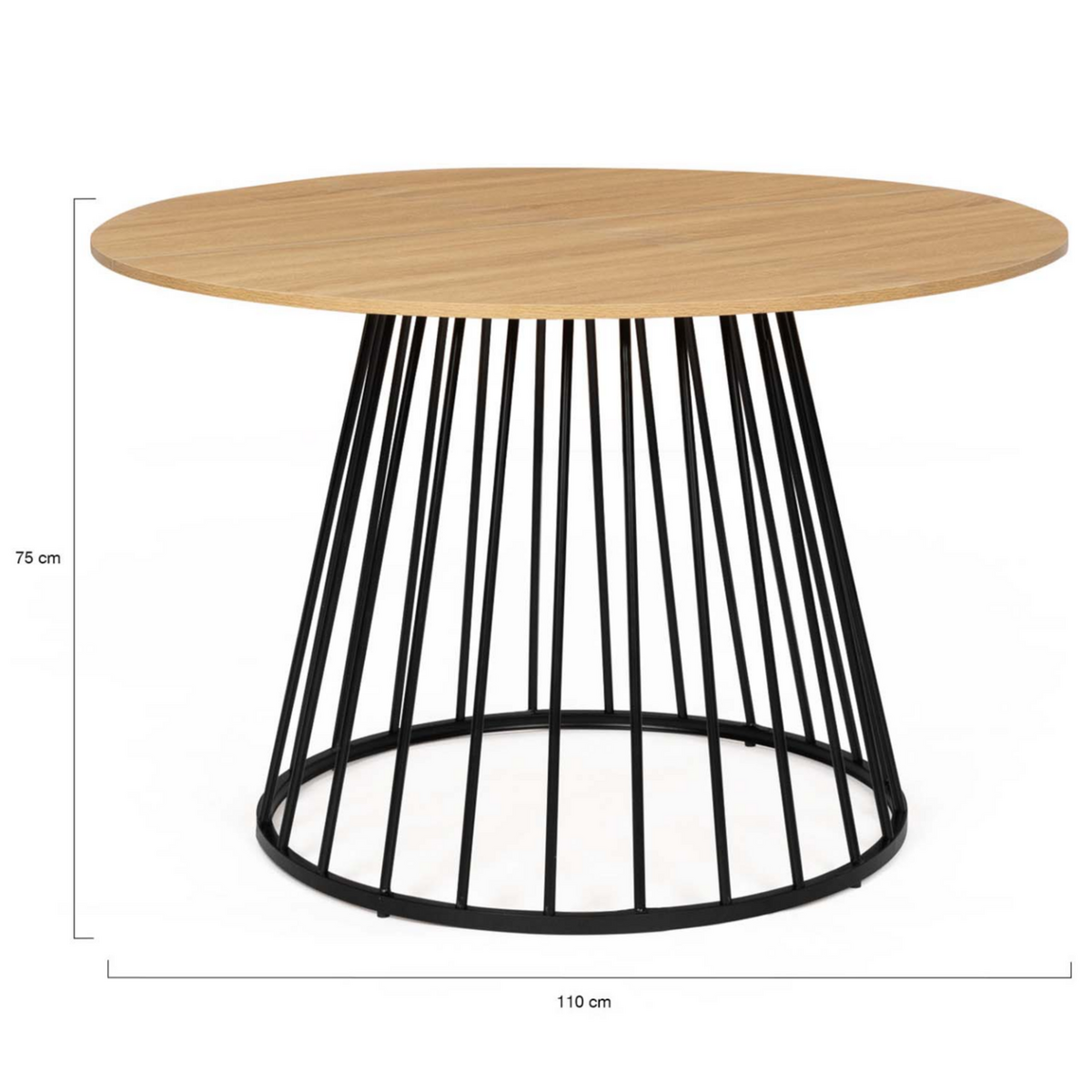 ID MARKET Table à manger ronde YUNA 6 personnes plateau bois et pied filaire en métal noir 110 cm