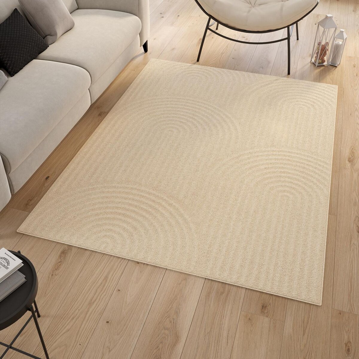 ID MARKET Tapis d'intérieur rectangle JADA à motifs circulaire beige 160 x 220 cm