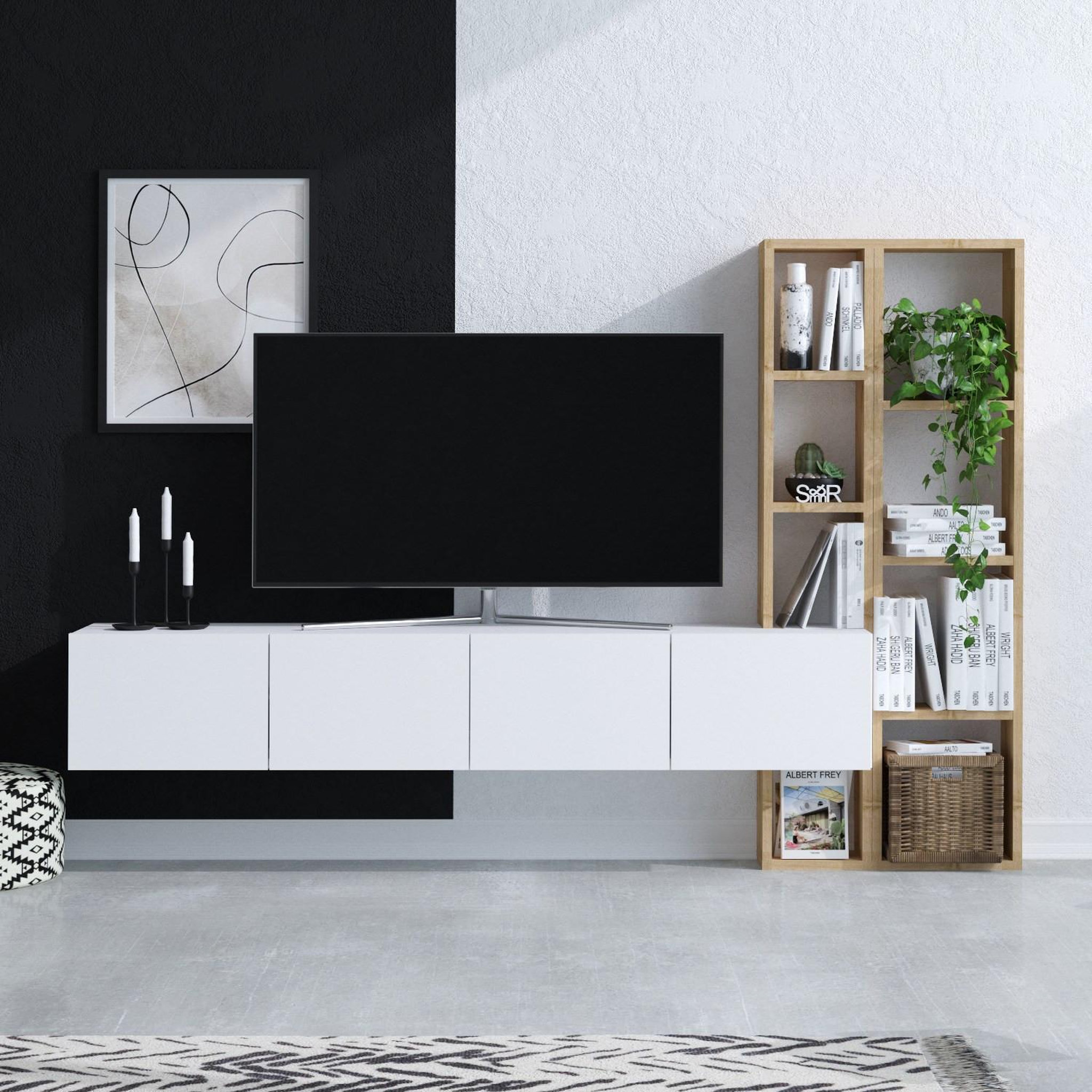 Voir la diapositive 2 : Habitat et Jardin Meuble tv en bois  pana  - 182 x 32 x 25 cm - blanc, chêne