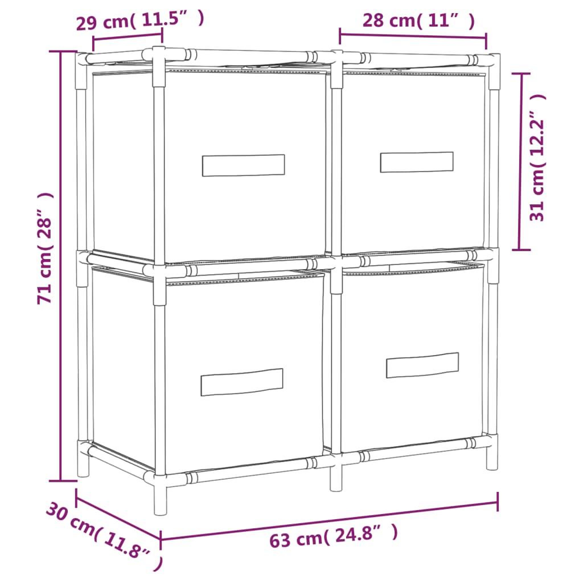 Voir la diapositive 6 : VIDAXL Armoire de rangement 4 paniers en tissu Gris 63x30x71 cm Acier