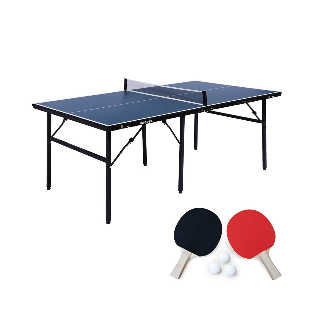 SWEEEK Table de ping pong d'intérieur médium avec 2 raquettes et 3 balles