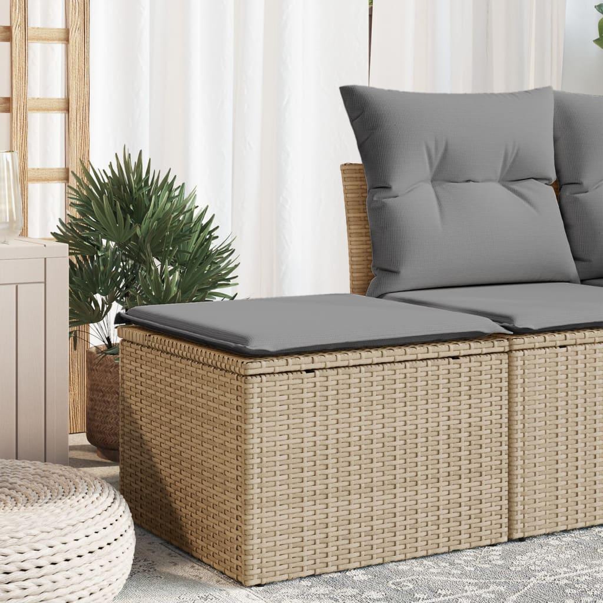 VIDAXL Tabouret de jardin avec coussin beige 55x55x37cm resine tressee