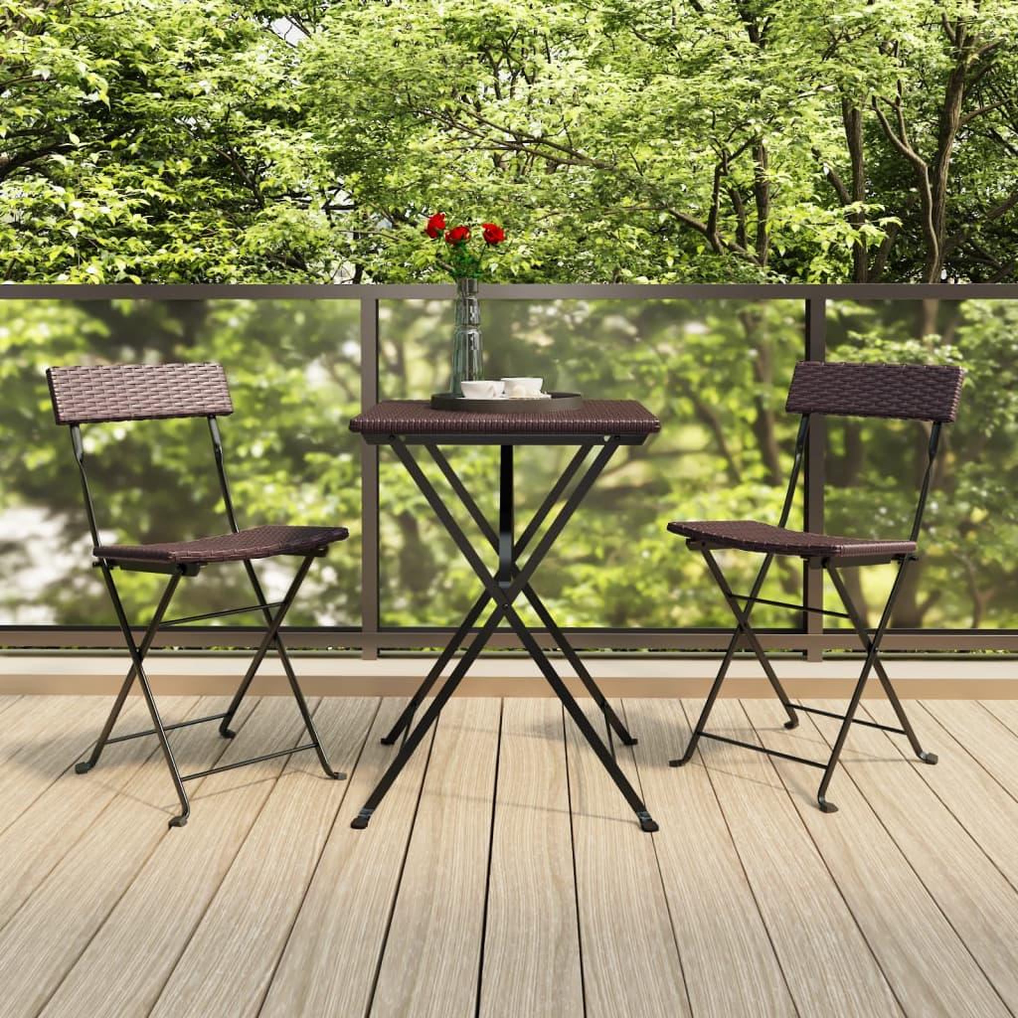 Voir la diapositive 1 : VIDAXL Ensemble de bistro pliable 3 pcs Marron Resine tressee