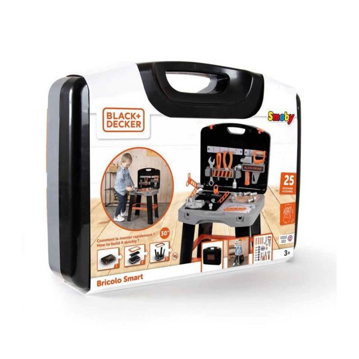 SMOBY Smoby - Black and Decker -Etabli Bricolo Smart - Jeu d'imitation - Mallette qui se transforme en établi - 33 accessoires inclus
