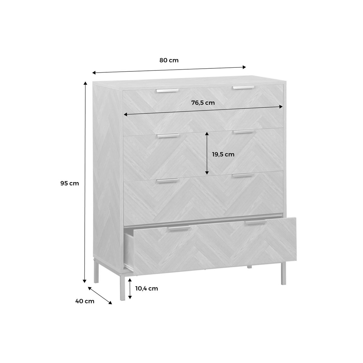 SWEEEK Commode Budapest. quatre tiroirs. décor chevrons L 80 x l 40 x H 95cm