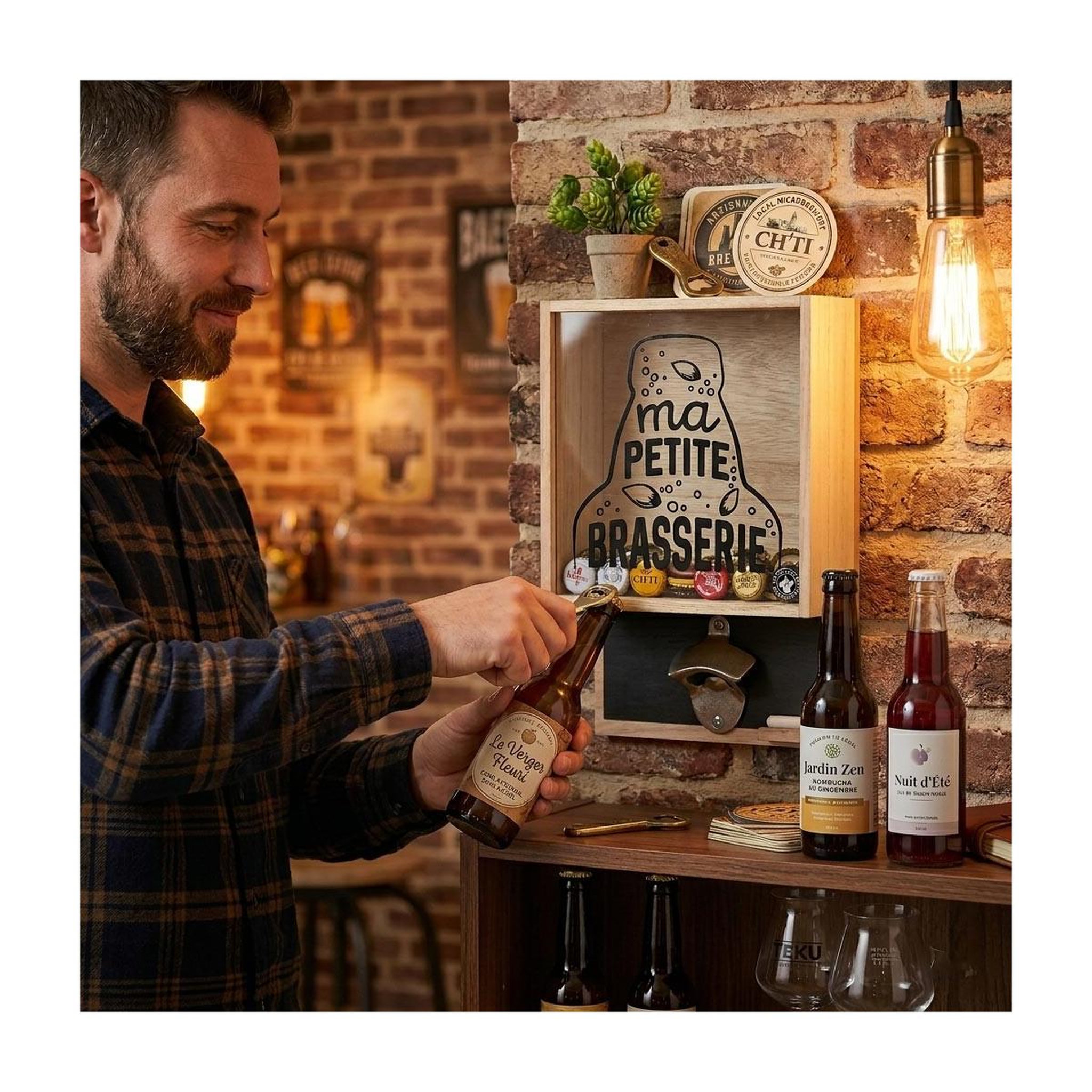 Voir la diapositive 4 : COOK CONCEPT Décapsuleur mural & bac  brasserie  26cm naturel