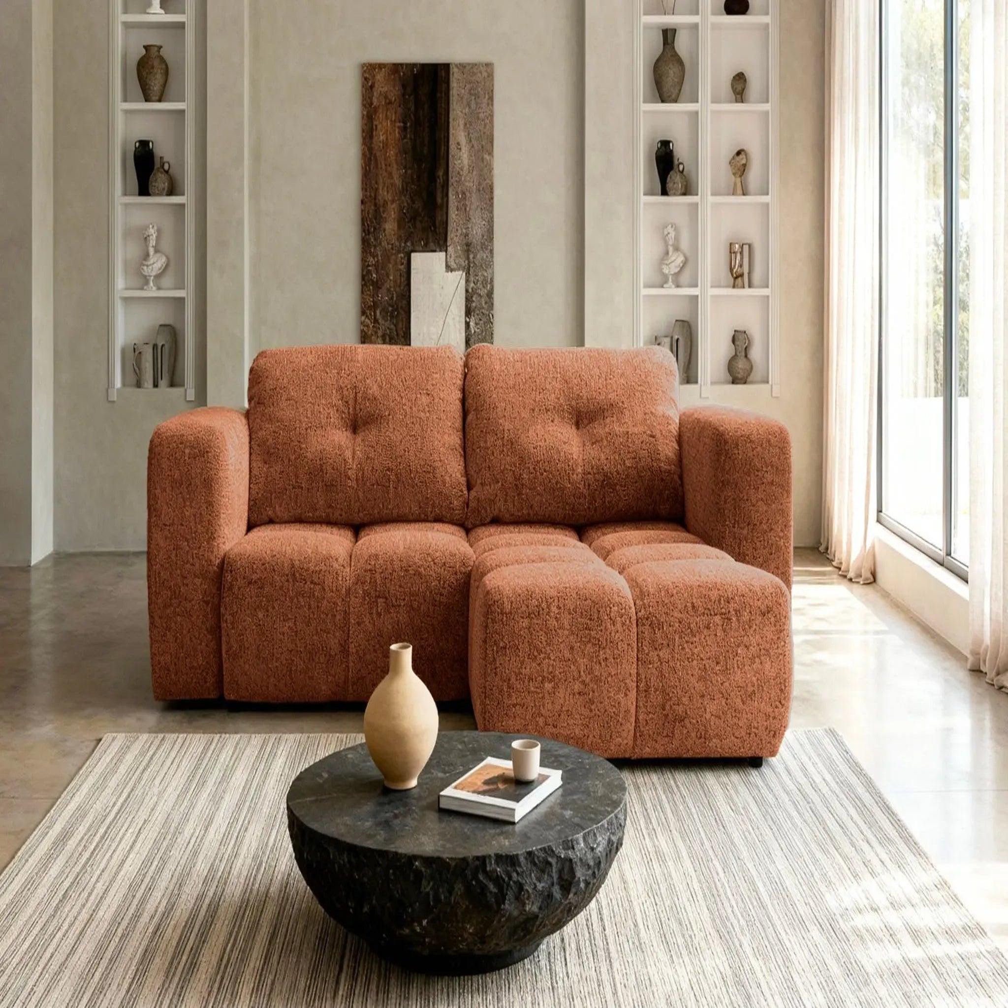 Voir la diapositive 3 : CASANOVA PARIS Romy mini - canapé d'angle convertible tissu chenille 2 places