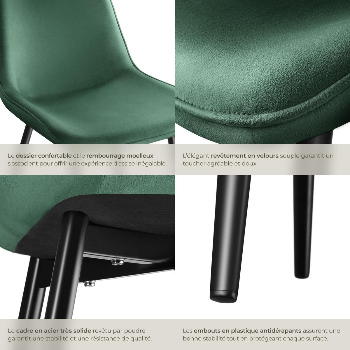 tectake Lot de chaises rembourrées aspect velours vert foncé Lot de 8