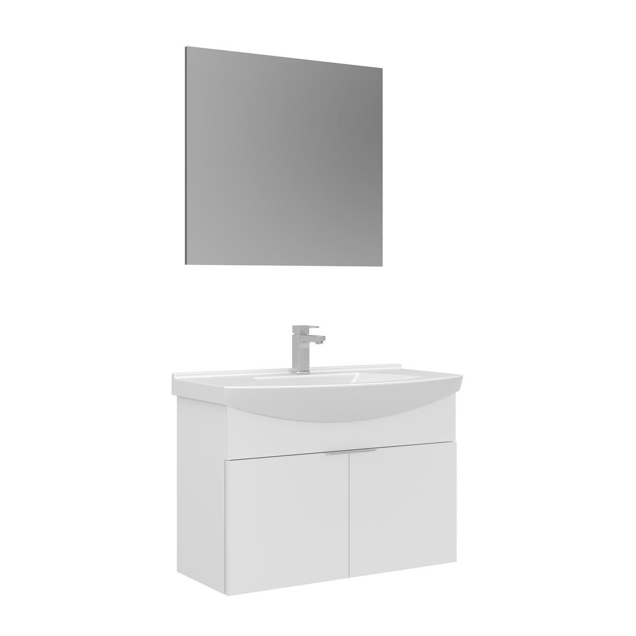 Habitat et Jardin Meuble avec simple vasque et miroir  purus 80  - 80 x 50 x 58 cm - white