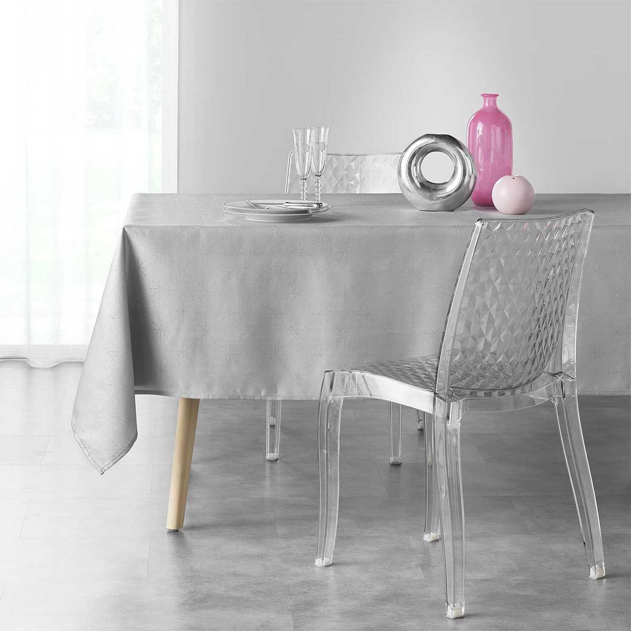 Voir la diapositive 3 : Douceur d'Intérieur Nappe imprimée jacquard  étoiles  140x300cm gris