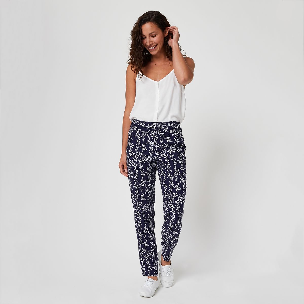 Pantalon Noir à Motifs Blancs IN EXTENSO - Coton Stretch, Taille 44 - Neuf Sans Étiquettes