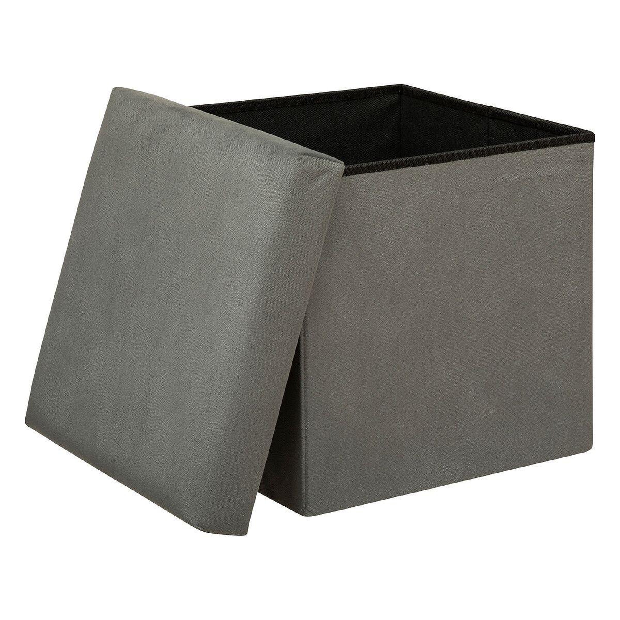 Voir la diapositive 2 : ATMOSPHERA Pouf coffre pliable en velours  lilou  38cm gris