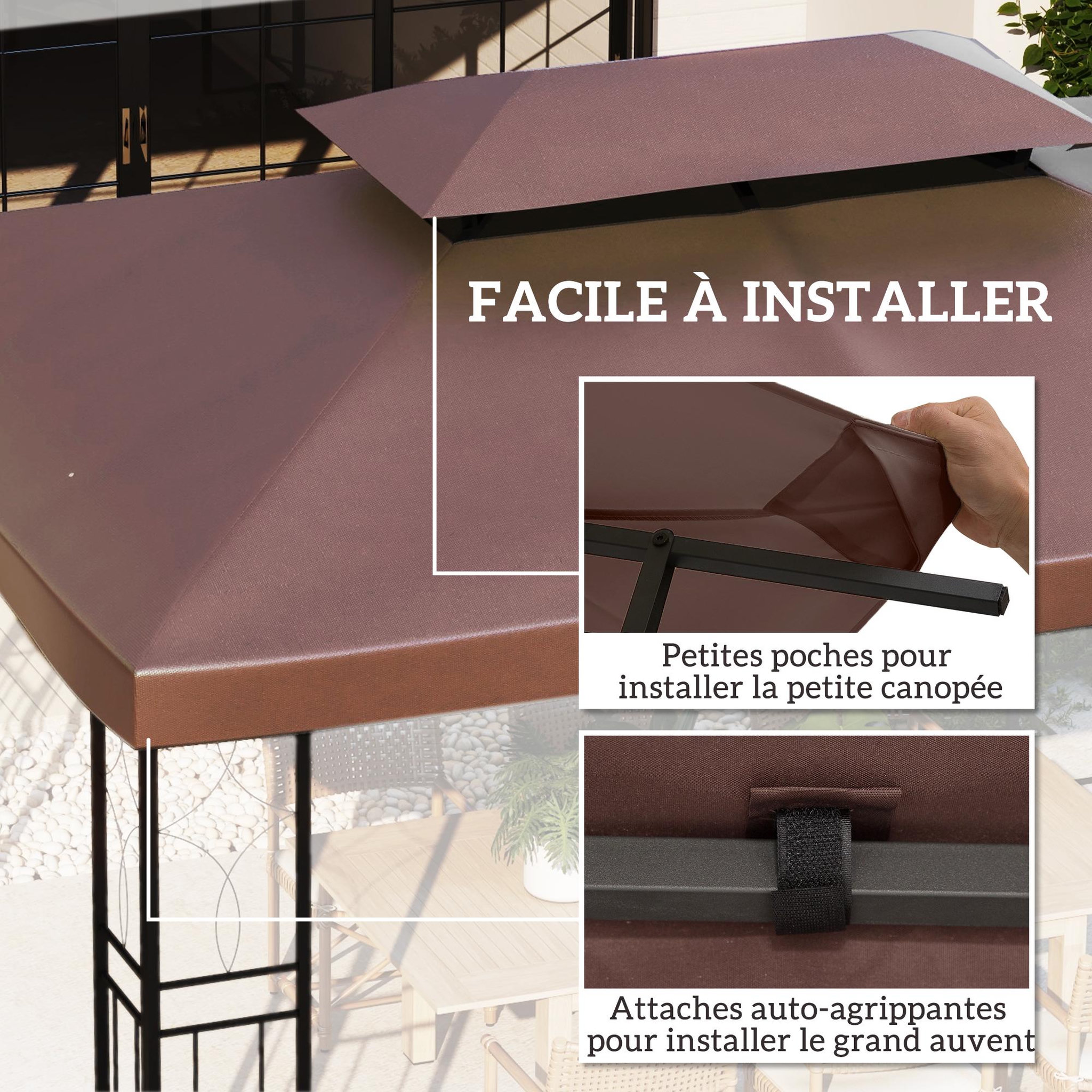 Voir la diapositive 6 : HOMCOM Toile de Rechange pour Pavillon Tonnelle Tente Polyester Haute Densité Imperméabilisé 180 g/m² 3 x 4 m Chocolat