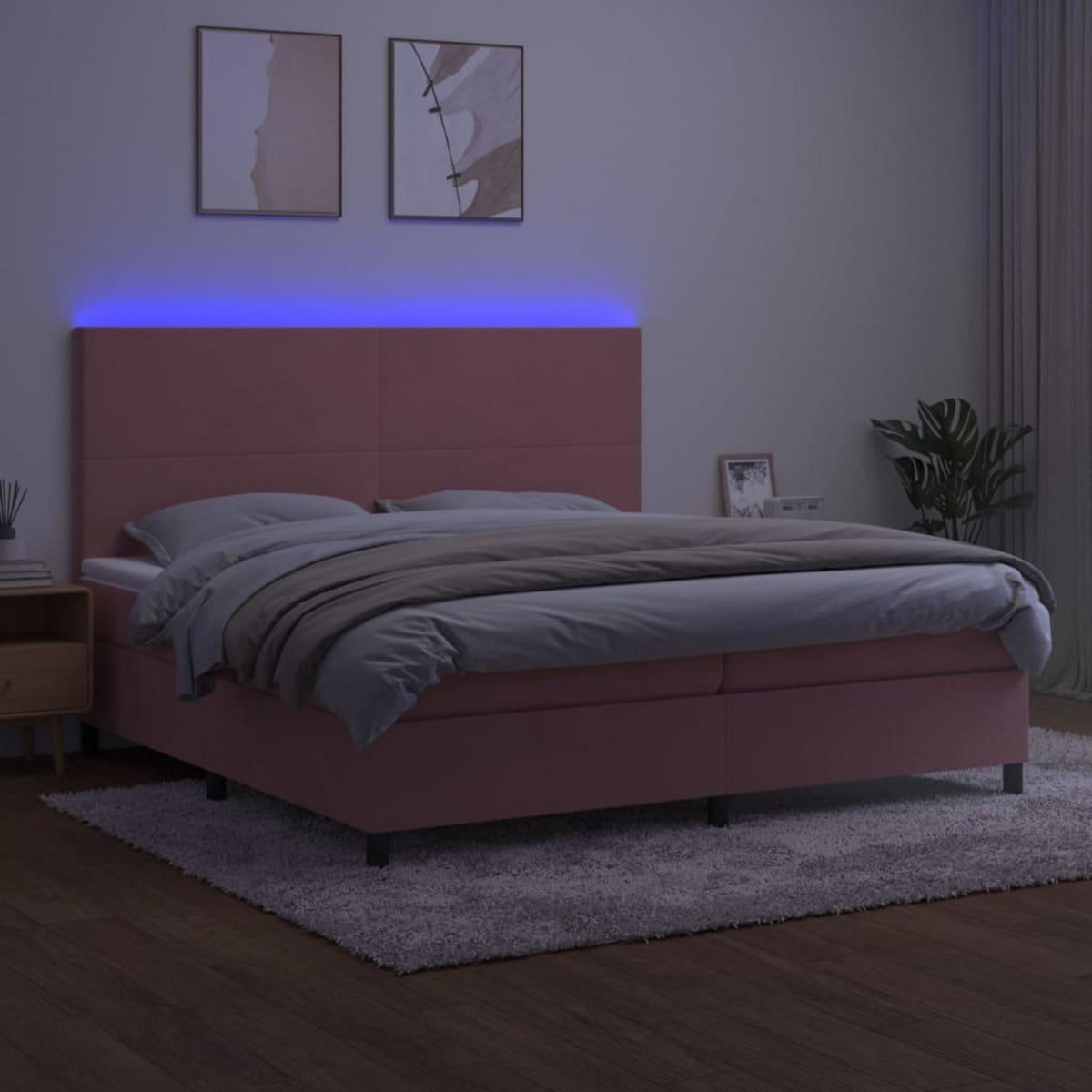 VIDAXL Sommier a lattes de lit et matelas LED Rose 200x200 cm Velours
