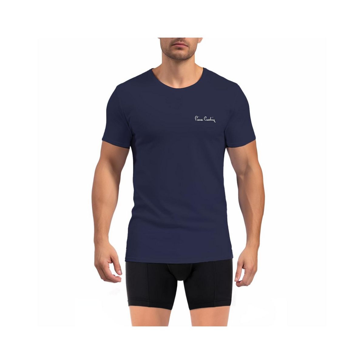 PIERRE CARDIN T-shirt homme en col rond avec broderie signature sur la poitrine