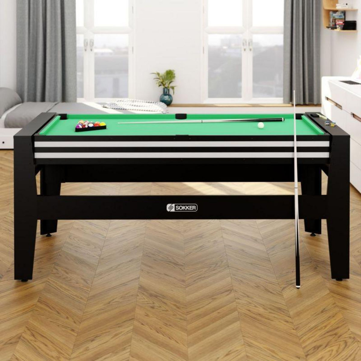 SOKKER Table multi jeux 4 en 1 GLADIATEUR Air Hockey, Billard, Ping Pong, Plateau - avec Accessoires
